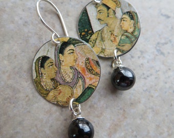 Out of Egypt ... Artisan Reclaimed Vintage Tin & Lampwork Glass Earrings. Lightweight Asymmetrical Earrings. Upcycled. Recycled. People.