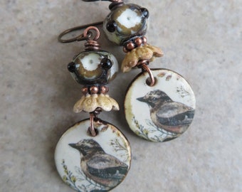 More Than Sparrows ... Artisan Ceramic and Lampwork Earrings. Earthy Boho Bird Earrings. Spring Birdwatcher Earrings. Small Birdie Earrings.
