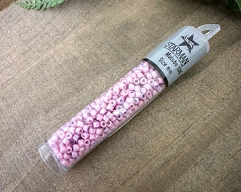 Luster Pink, Size 10/0 Czech, Cylinder, 8.9 gram tube, fits size 10/0 stitch-in perfectly