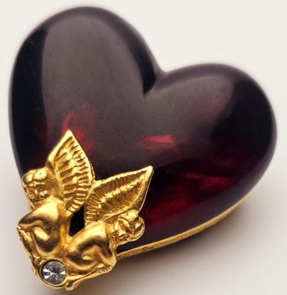 Givenchy Lucite Cherubs on Heart Brooch - Etsy