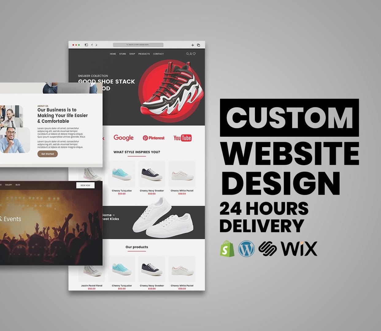 Website Design and Development, Custom websites, Business websites, premade WordPress website, square space website, company website