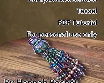 Lampwork and Seed Beaded Tassel or Pendant - peyote tutorial instructions - Intermediate level beading -  Hannah Rosner - Fringe & Netting