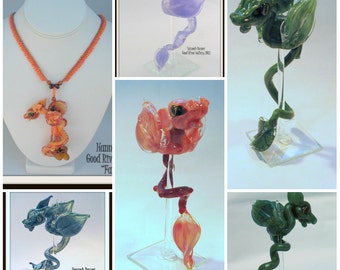 MADE TO ORDER Lampwork Glass Garden Dragon Bead or Sculpture with Stand - Your color choice - by Hannah Rosner