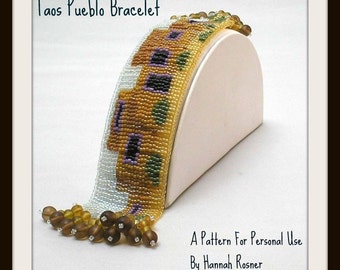 Bead Pattern Pueblo Loomwork or Square Stitch Beaded Bracelet intermediate tutorial instructions by Hannah Rosner Designs