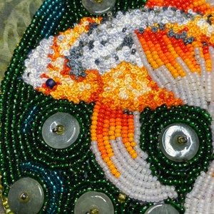 Koi, carp or goldfish Embroidery & Seed Bead Painting wall hanging Hannah Rosner Designs image 3