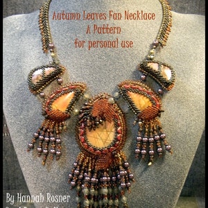 Bead Pattern Autumn Leaves Fan Necklace peyote & bead embroidery beaded neckpiece intermediate tutorial instructions by Hannah Rosner Design image 1