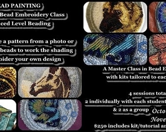 ZOOM CLASS - 4 sessions + full kit - Pictorial Beadwork - Bead Embroidery Class by Hannah Rosner Designs - Advanced Level - 2024