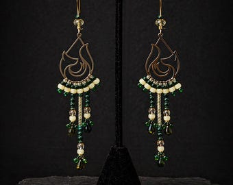 Fox Earrings - Seed Beaded Fringe Earrings - Extra Long Shoulder Dusters by Hannah Rosner Designs