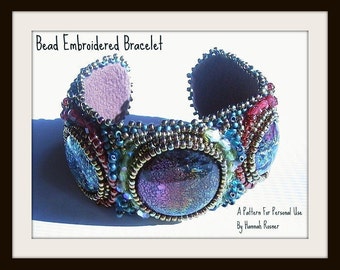 Beginning Bead Embroidery Pattern or Instructions - Seed Bead Embroidered All levels Tutorial Cuff Bracelet by Hannah Rosner Designs