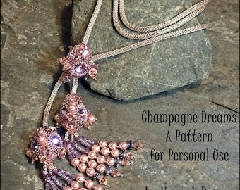 Peyote Stitch Beading Pattern - Champagne Dreams Jewel pendant bracelet necklace TUTORIAL Instructions - Hannah Rosner Designs Intermediate