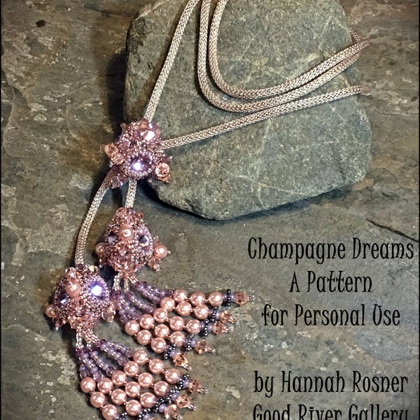 Peyote Stitch Beading Pattern - Champagne Dreams Jewel pendant bracelet necklace TUTORIAL Instructions - Hannah Rosner Designs Intermediate
