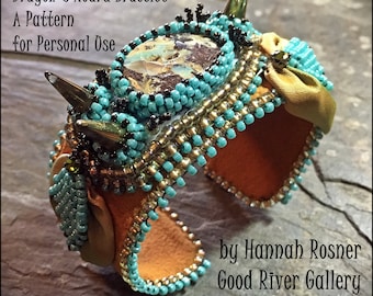 Bead Pattern Wired Ribbon Dragon's Hoard Cuff Bracelet intermediate tutorial instructions peyote stitch & embroidery beading - Hannah Rosner