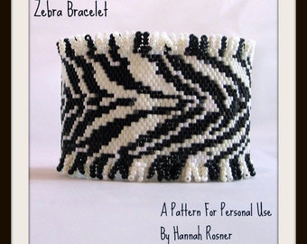 Bead Pattern African Zebra Print Beaded Bracelet with toggle clasp peyote stitch tutorial instructions - DIY jewelry design by Hannah Rosner