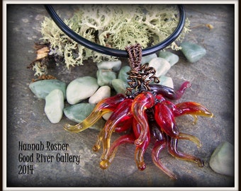 MADE TO ORDER Glassblower Inspired Chandelier squiggle Pendant Necklace - Autumn Colors.  Red, yellow, amber & orange - Inspired by Chihuly