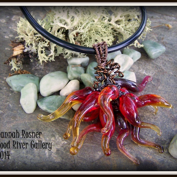 MADE TO ORDER Glassblower Inspired Chandelier squiggle Pendant Necklace - Autumn Colors.  Red, yellow, amber & orange - Inspired by Chihuly