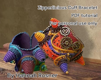 Bead Pattern - Zipperlicious Cone Steampunk Bracelet - Bead Embroidery Instructions - Seed Bead Tutorial - Hannah Rosner - Intermediate