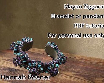 Bead Pattern Mayan Ziggurat beaded Bracelet or Pendant tutorial instructions - advanced level beading -  Hannah Rosner - Peyote Stitch & RAW