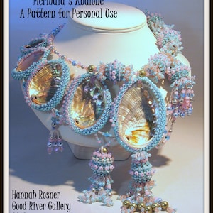 Beaded Statement Necklace peyote stitch Tutorial Mermaid&#39;s Abalone Beaded Collar advanced level instructions pattern - Hannah Rosner Design