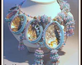 Beaded Statement Necklace peyote stitch Tutorial Mermaid's Abalone Beaded Collar advanced level instructions pattern - Hannah Rosner Design