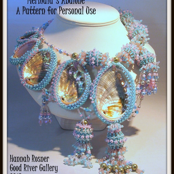 Beaded Statement Necklace peyote stitch Tutorial Mermaid's Abalone Beaded Collar advanced level instructions pattern - Hannah Rosner Design