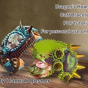Bead Pattern Wired Ribbon Dragon's Hoard Cuff Bracelet intermediate tutorial instructions peyote stitch & embroidery beading - Hannah Rosner