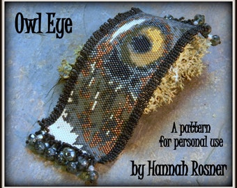 Bead Pattern - Owl Eye Beaded Bracelet peyote stitch or loomwork intermediate TUTORIAL INSTRUCTIONS by Hannah Rosner Designs - Toho beads