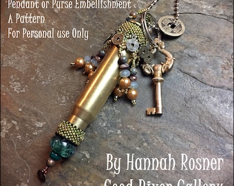 Beading Pattern Make Love Not War: Summer of Love Rifle Casing & peyote stitch Beginner Pendant Tutorial instructions - Hannah Rosner Design