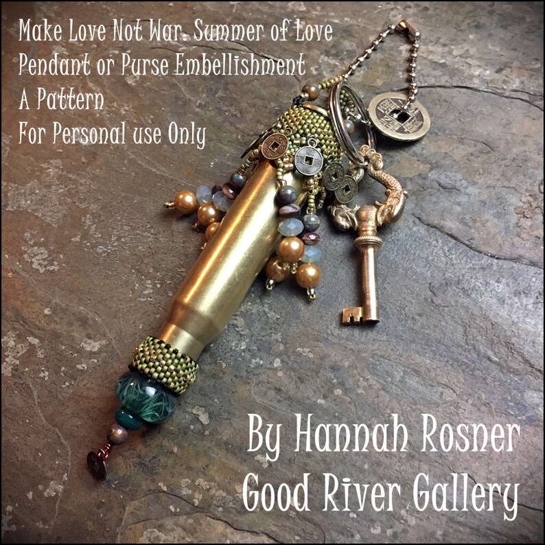 Beading Pattern Make Love Not War: Summer of Love Rifle Casing & peyote stitch Beginner Pendant Tutorial instructions Hannah Rosner Design image 1