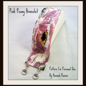 Beading Pattern Pink Peony Beaded Bracelet peyote stitch intermediate TUTORIAL INSTRUCTIONS diy jewelry design by Hannah Rosner Designs image 1