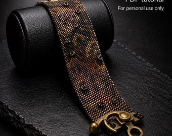 Bead Pattern Steampunk Cogs Beaded Bracelet tutorial - intermediate level peyote stitch instructions - by Hannah Rosner Designs