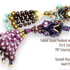 Bead Tutorial Folded Tassel Pendant or Ornament Netted and Right Angle Weave intermediate/advanced beading Hannah Rosner instructions image 1