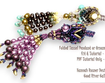 Bead Tutorial - Folded Tassel Pendant or Ornament- Netted and Right Angle Weave intermediate/advanced beading - Hannah Rosner - instructions