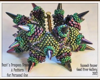 Kraalpatroon Dani's Dragons (Dragon Scales) tussenniveau peyote kralen armband tutorial instructies door Hannah Rosner Designs