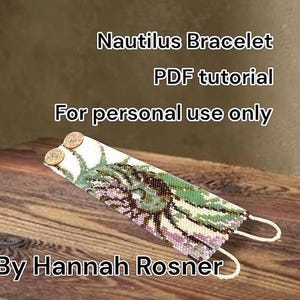 Pulseira de contas de concha de nautilus com padrão de contas - tutorial de instruções de ponto peyote - nível intermediário - Hannah Rosner Designs - tema oceano