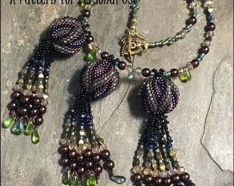 Beading Pattern Temari Ball Bead Woven Peyote Stitch Pendant or Necklace intermediate level tutorial instructions by Hannah Rosner Designs