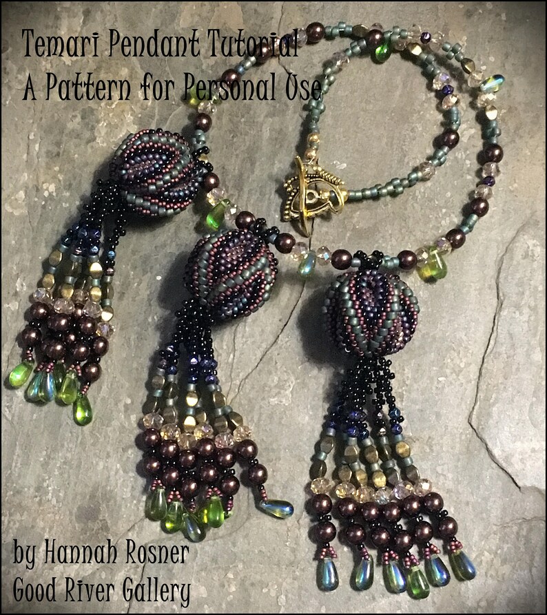 Beading Pattern Temari Ball Bead Woven Peyote Stitch Pendant or