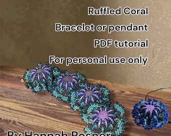 NEW - Beaded Statement Bracelet or Pendant - peyote stitch Tutorial - Ruffled Coral - advanced instructions pattern - Hannah Rosner Designs