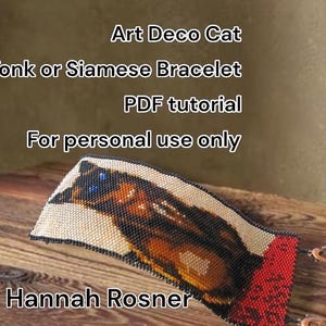 Kraalpatroon Art Deco Siamese of Tonk Cat kralenarmband peyote-steek of weefgetouw tutorial instructies voor gemiddeld niveau - Hannah Rosner