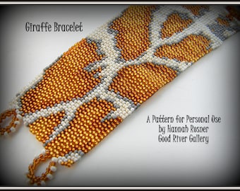 Bead Pattern giraffe peyote stitch or loomwork Beaded Bracelet with toggle clasp tutorial instructions - DIY jewelry design by Hannah Rosner