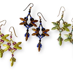 Full KIT & TUTORIAL Dragonfly Inspired Earrings by Hannah Rosner Designs. Seed beads and Czech glass. Beginner DIY project. image 1