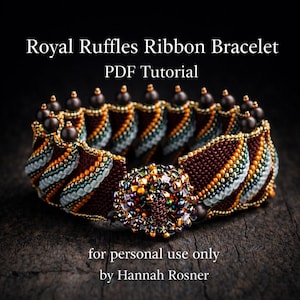 Tutorial e instrucciones para la creación de una pulsera con cuentas estilo peyote "Royal Ruffles" - Nivel avanzado de bisutería, por Hannah Rosner Designs.