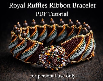 Peyote Stitch Bead Pattern Royal Ruffles beaded Bracelet tutorial instructions - advanced level beading by Hannah Rosner Designs