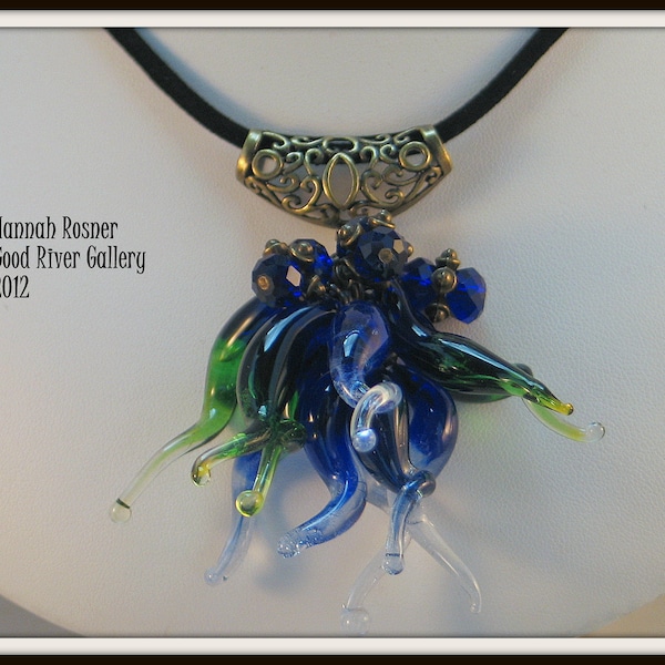 MADE TO ORDER Glassblower Inspired Chandelier squiggle Pendant Necklace - Blue & Green - Inspired by Chihuly