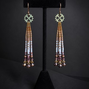 Seed Beaded Fringe Earrings - Extra Long Shoulder Dusters by Hannah Rosner Designs
