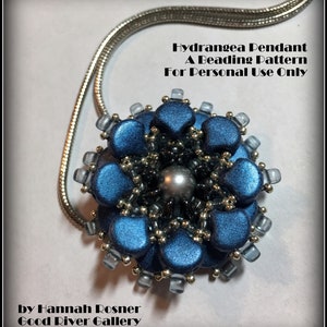 Bead Tutorial Hydrangea Pendant Tutorial Seed Bead & Czech Glass Intermediate Beaded Pendant pattern instructions Hannah Rosner image 1