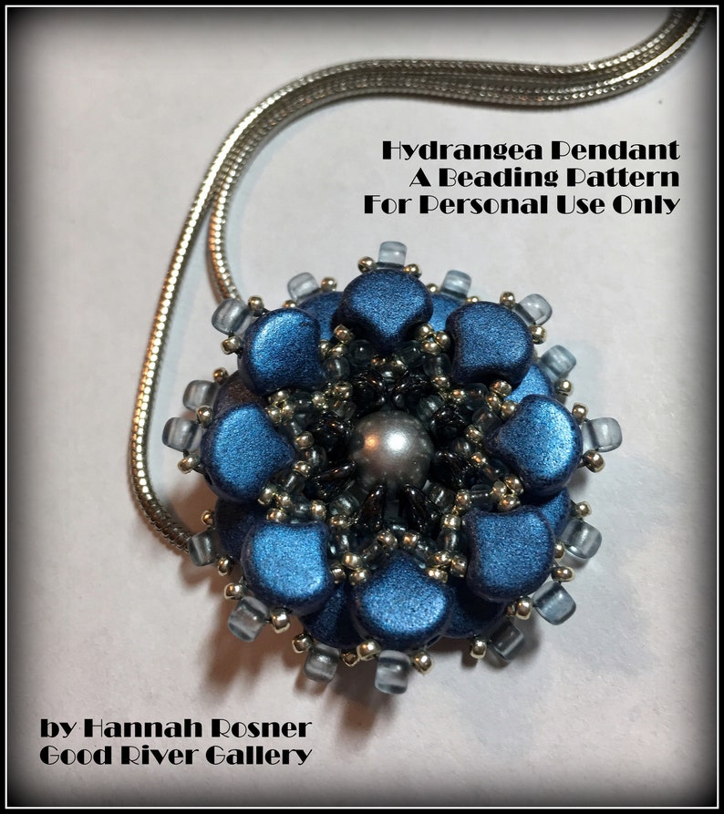 Bead Tutorial Hydrangea Pendant Tutorial Seed Bead & Czech Glass Intermediate Beaded Pendant pattern instructions Hannah Rosner image 1