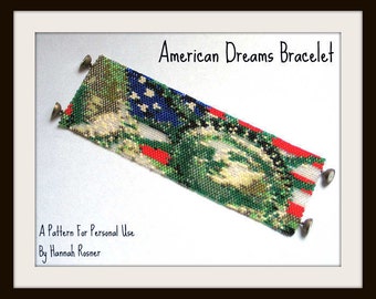 Bead Pattern American Dreams Beaded Bracelet tutorial instructions Statue Of Liberty & Old Glory - peyote stitch loomwork - USA Flag