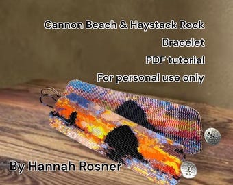 Bead Pattern - Cannon Beach & Haystack Rock Oregon - peyote stitch or loomwork Beaded Bracelet intermediate tutorial instructions - Hannah