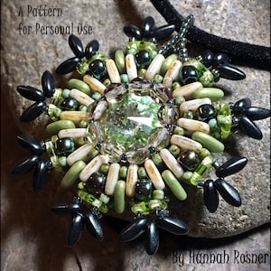 Beading Tutorial Cosmic Burst QuadraRing Beaded Pendant - square stitch & RAW intermediate pattern instructions by Hannah Rosner Designs