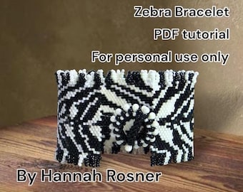 Bead Pattern African Zebra Print Beaded Bracelet with toggle clasp peyote stitch tutorial instructions - DIY jewelry design by Hannah Rosner
